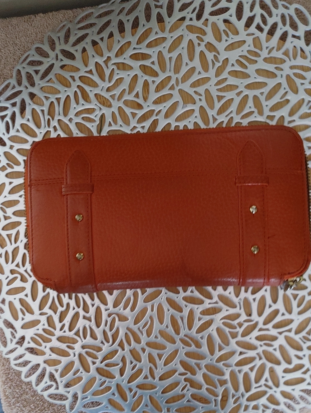 Halogen Burnt Orange Zip-Around Leather Wallet with Gold Hardware